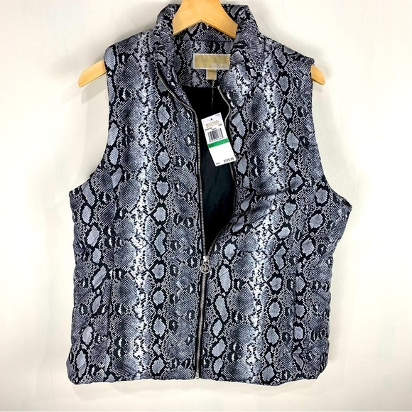 Michael Kors Snake Print Full Zip Up Winter Puffer Vest Jacket Size Large (NWT) - Picture 1 of 5